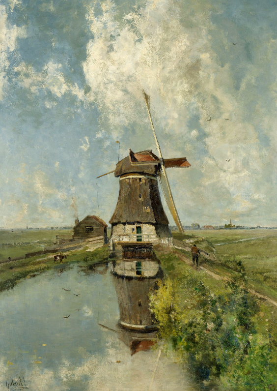 Wenskaarten - Een molen aan een poldervaart