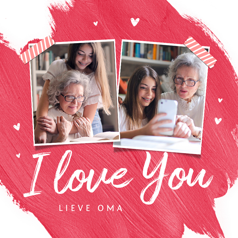 Fotokaart verf roze iloveyou oma hartjes - Wenskaarten Wenskaarten - Fotokaart verf roze iloveyou oma hartjes