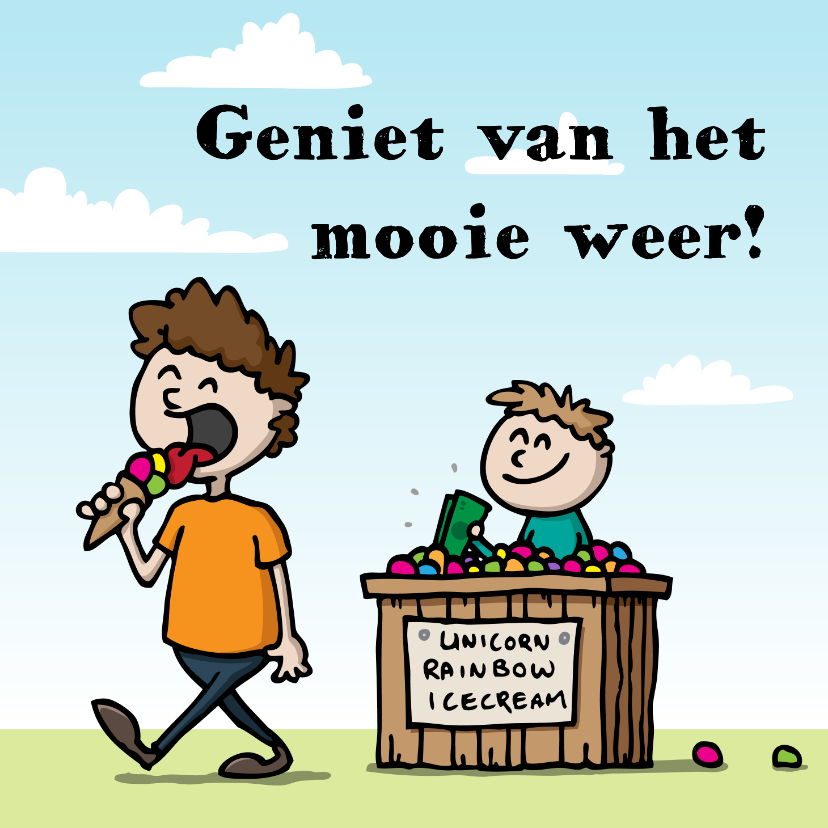 Geniet van het mooie weer - eenhoorn ijs - Wenskaarten Wenskaarten - Geniet van het mooie weer - eenhoorn ijs