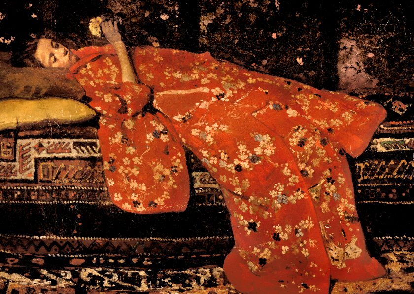 George Breitner. Meisje in rode kimono (Geesje Kwak) - Wenskaarten Wenskaarten - George Breitner. Meisje in rode kimono (Geesje Kwak)