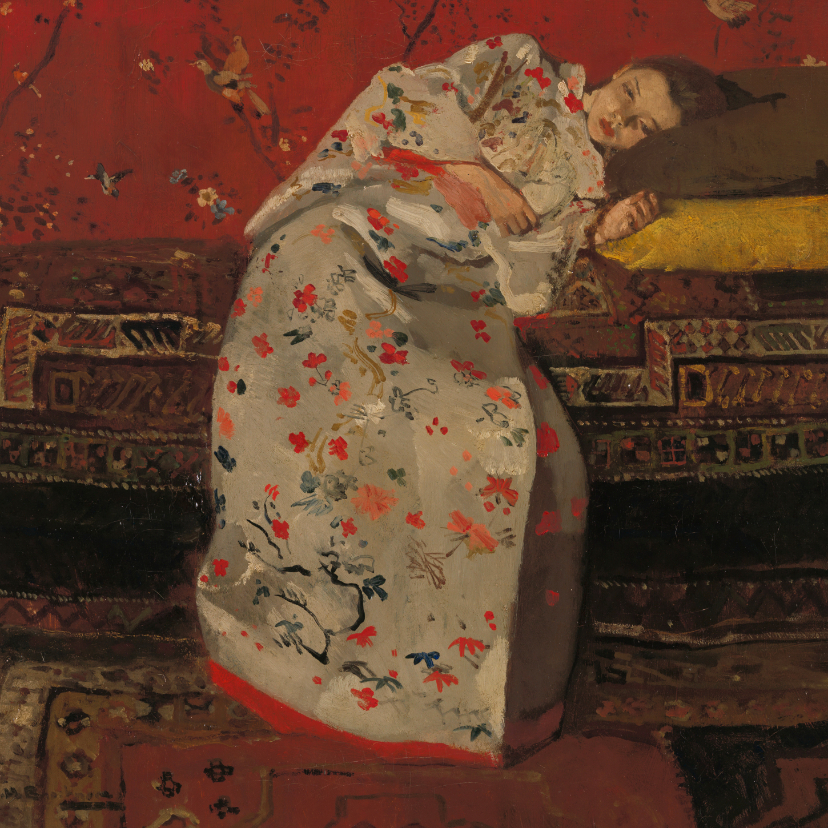 George Breitner. Meisje in witte kimono op sofa - Wenskaarten Wenskaarten - George Breitner. Meisje in witte kimono op sofa