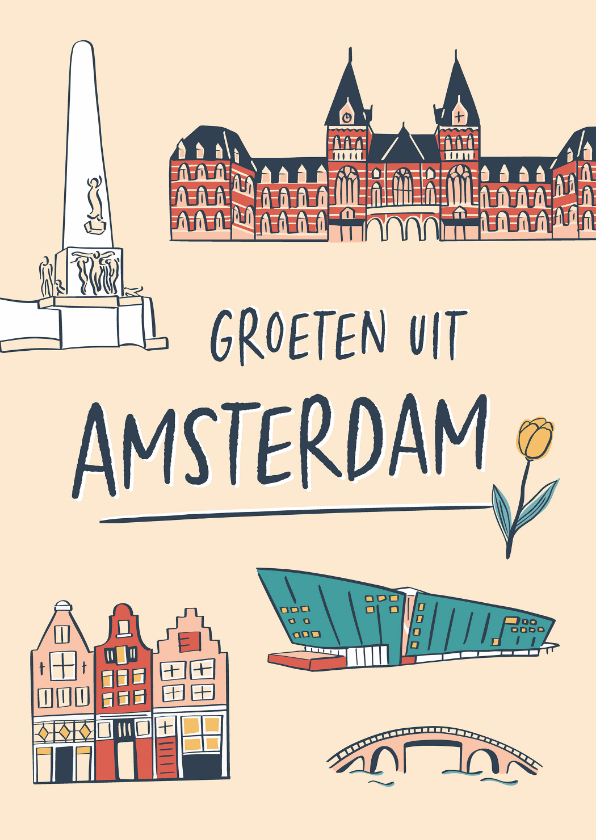 Wenskaarten - Groeten uit Amsterdam grachtenpandjes