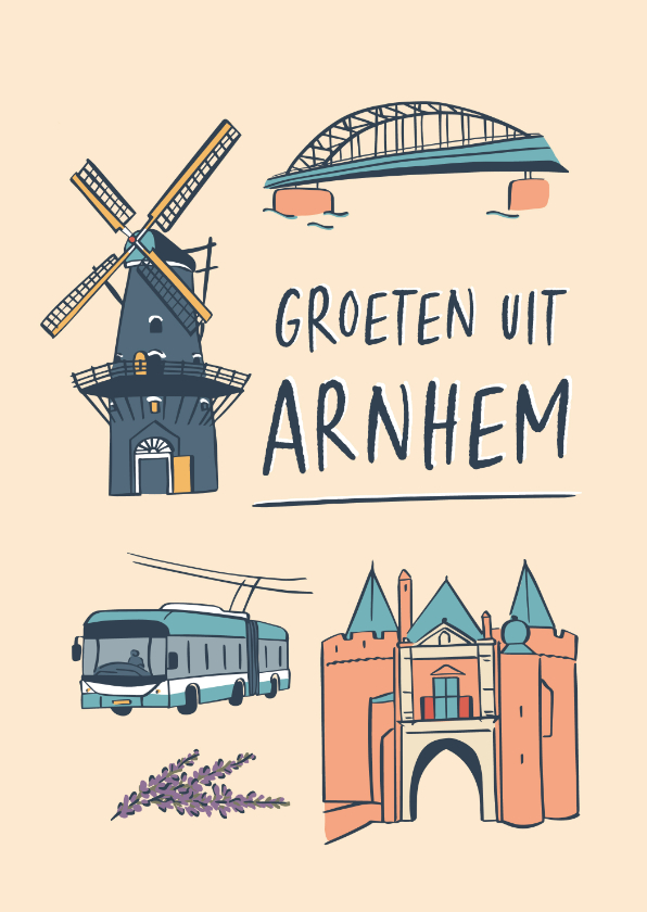 Wenskaarten - Groeten uit Arnhem - illustraties gebouwen