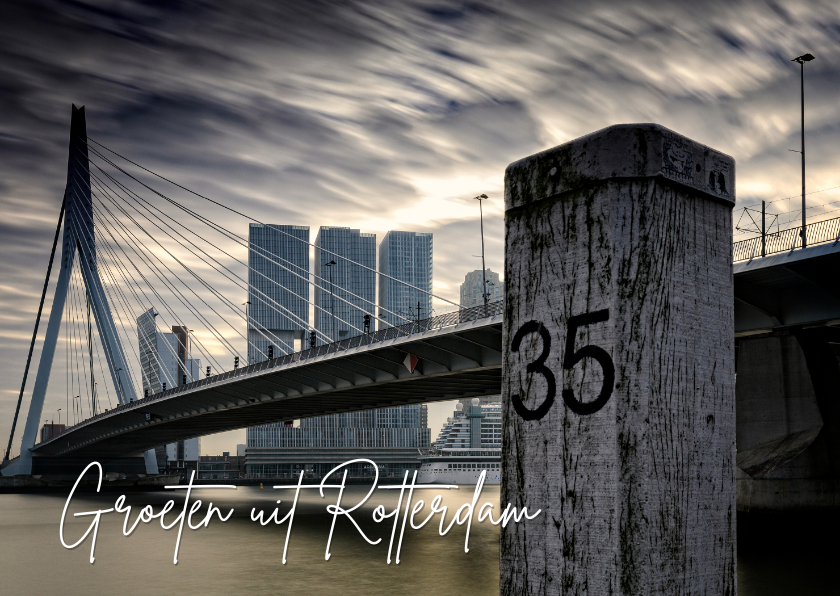 Wenskaarten - Groeten uit Rotterdam met een foto van de Erasmusbrug