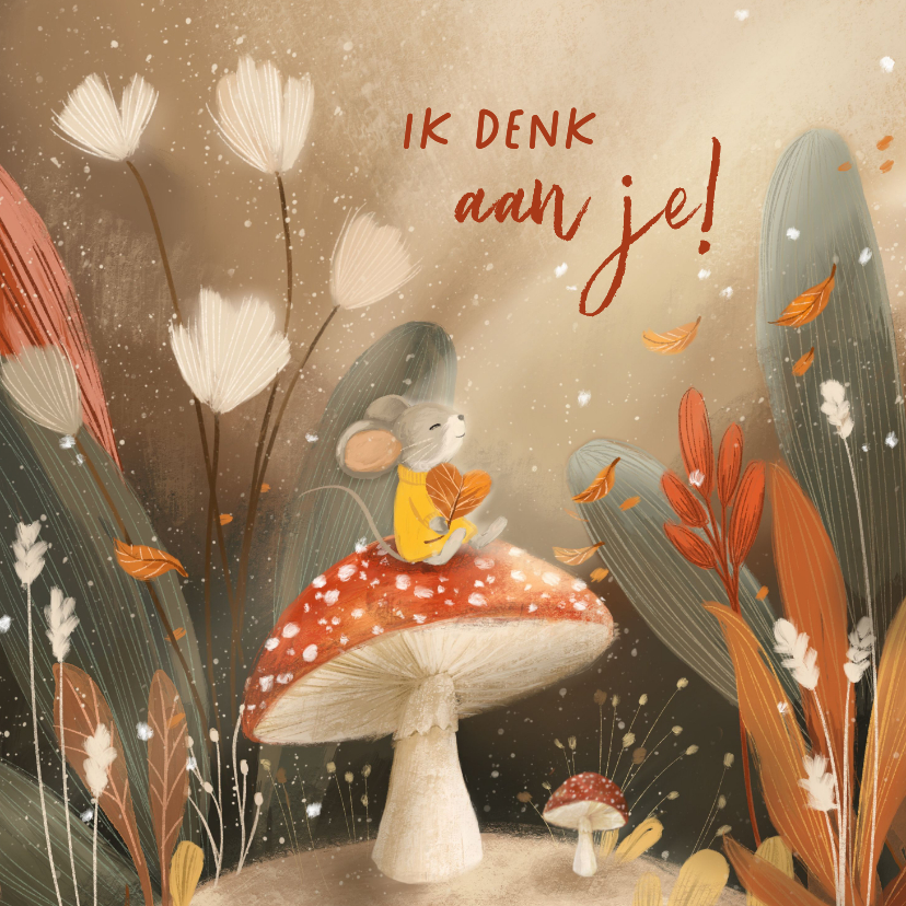 Ik denk aan je Wenskaart in herfstsfeer - Wenskaarten Wenskaarten - Ik denk aan je Wenskaart in herfstsfeer