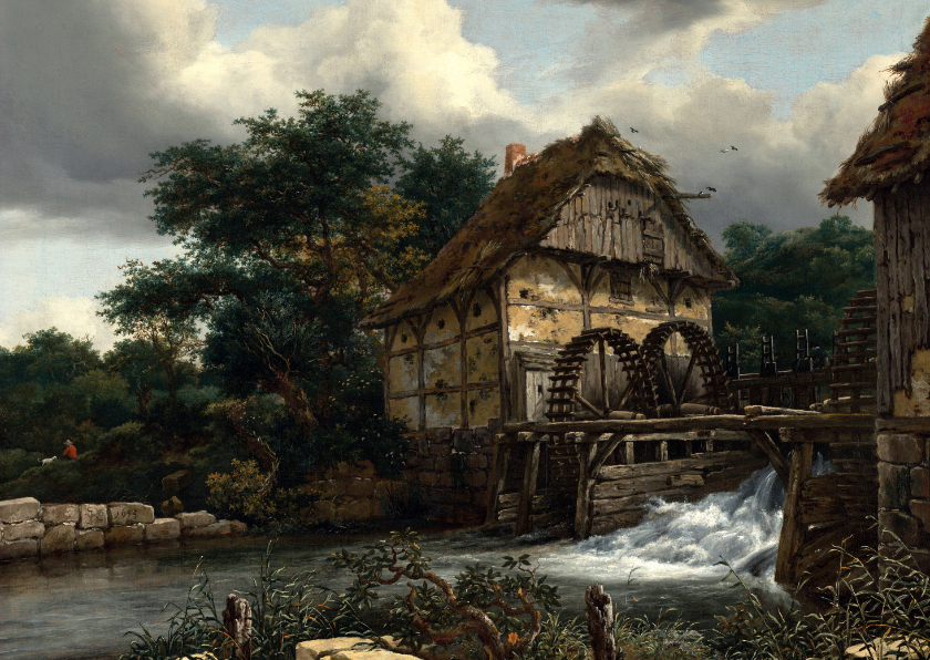 Wenskaarten - Jacob van Ruisdael.  Landschap met watermolens