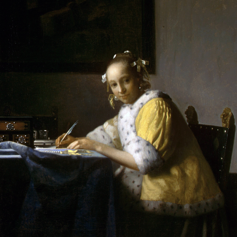 Wenskaarten - Johannes Vermeer. Schrijvende vrouw