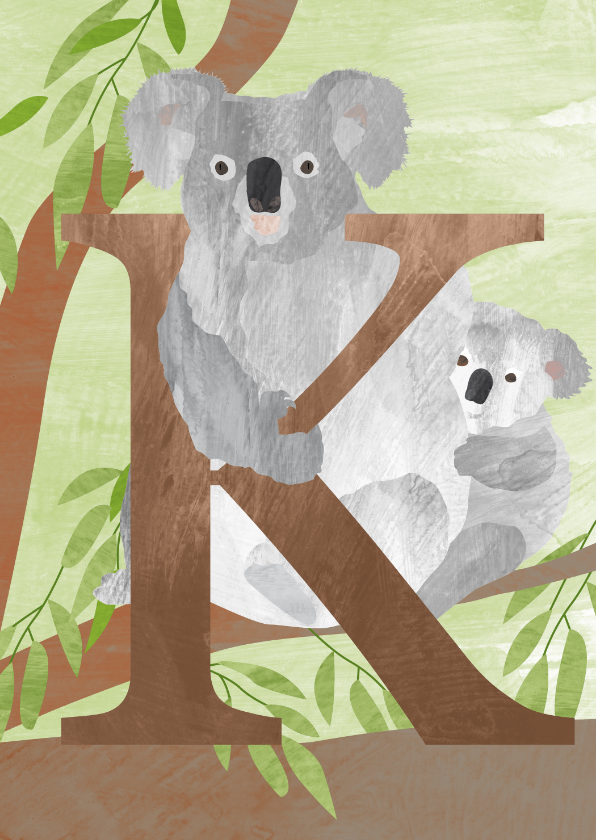 Wenskaarten - K van koala letterkaart
