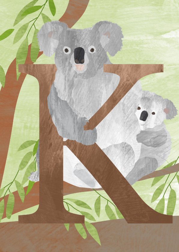 K van koala letterkaart - Wenskaarten Wenskaarten - K van koala letterkaart