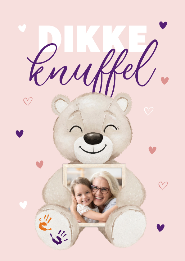 Wenskaarten - KiKa zomaar kaart dikke knuffel beertje hartjes