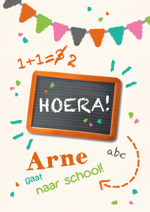 Wenskaarten - Kinderkaart 'Hoera, naar school!' krijtbord