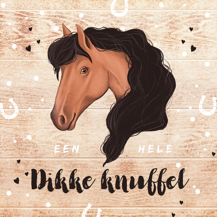 Kinderkaart paard dikke knuffel hout hoefjes - Wenskaarten Wenskaarten - Kinderkaart paard dikke knuffel hout hoefjes