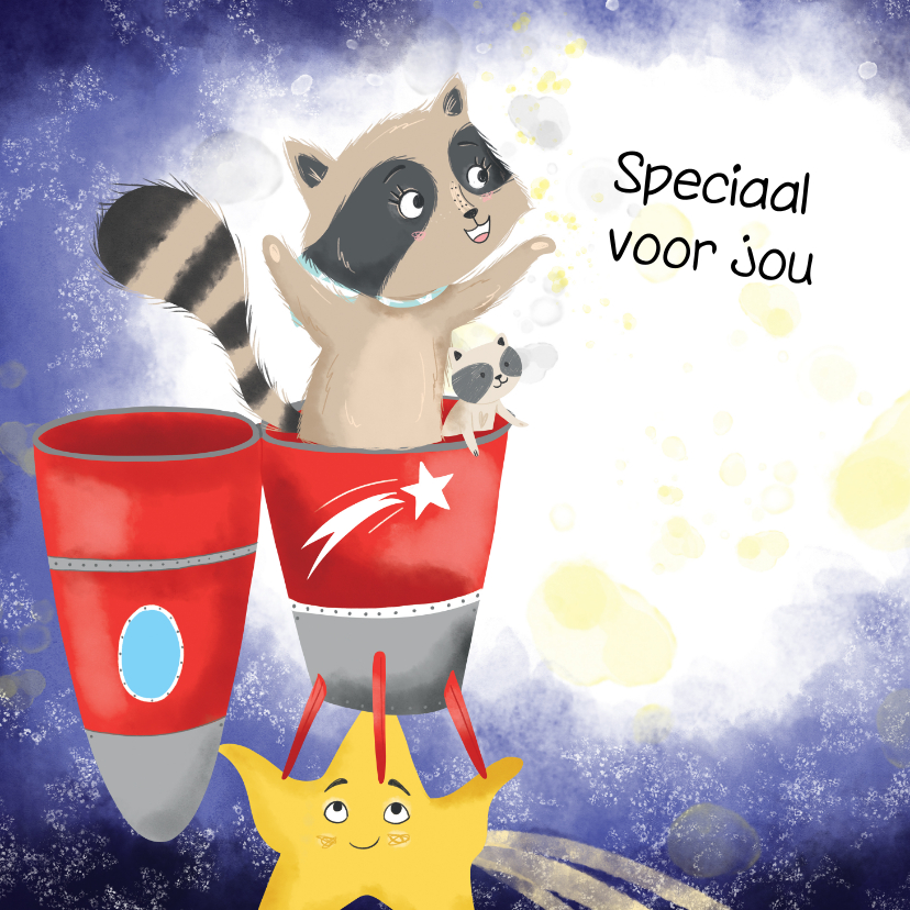 Wenskaarten - Kinderkaart raket wasbeer
