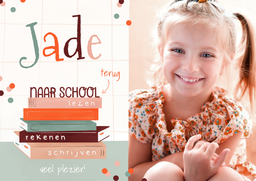 Wenskaarten - Kinderkaart terug naar school met boeken en foto
