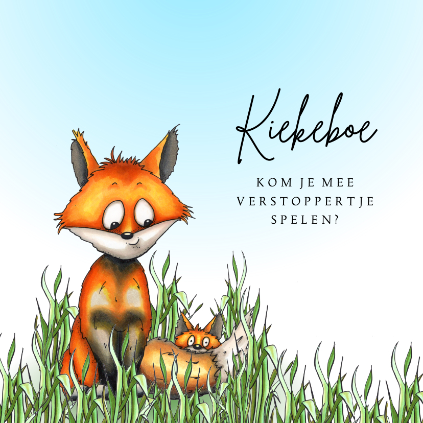 Wenskaarten - Kinderkaart vos speelt verstoppertje