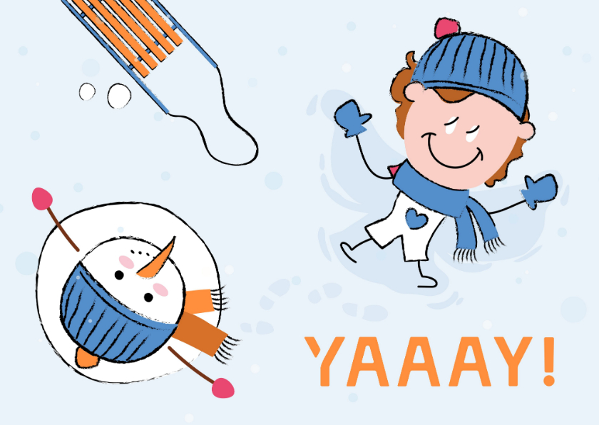 Wenskaarten - Kinderkaart winterpret met sneeuwpop