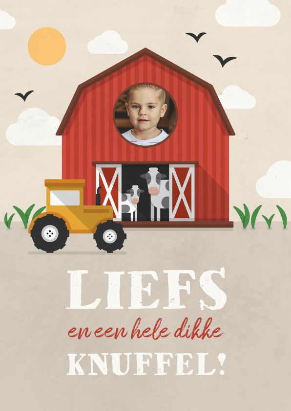 Kinderkaartje boerderij thema met foto - Wenskaarten Wenskaarten - Kinderkaartje boerderij thema met foto