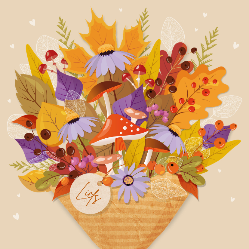 Kleurrijk herfstboeket op aanpasbare achtergrondkleur - Wenskaarten Wenskaarten - Kleurrijk herfstboeket op aanpasbare achtergrondkleur