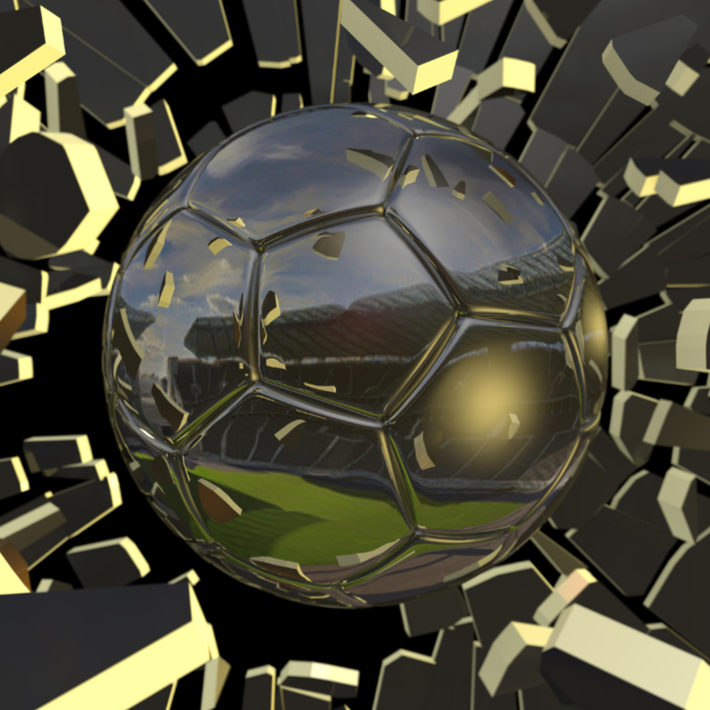 Wenskaarten - Knallende voetbalkaart  bal en stadion