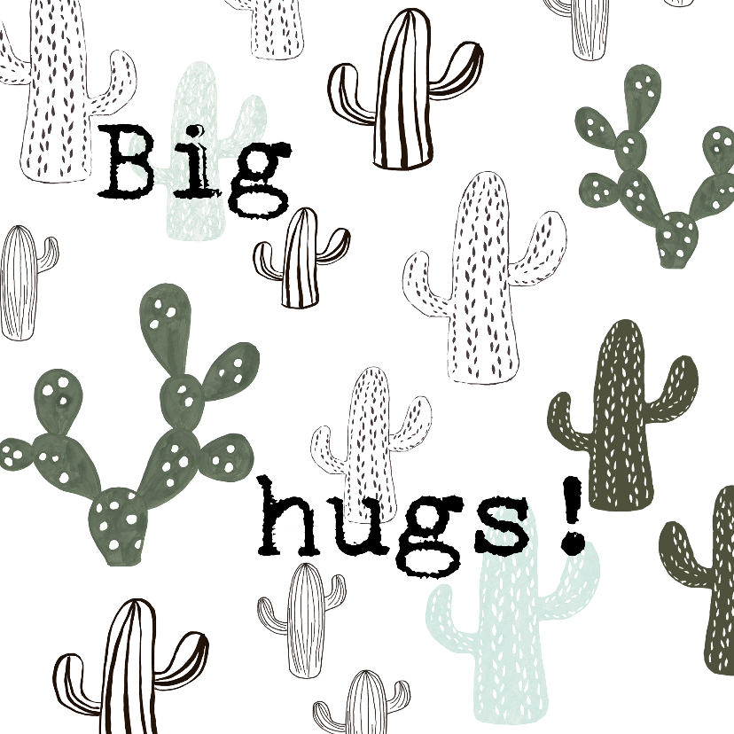 Wenskaarten - Knuffel een Cactus-kaart 'BIG HUGS!'