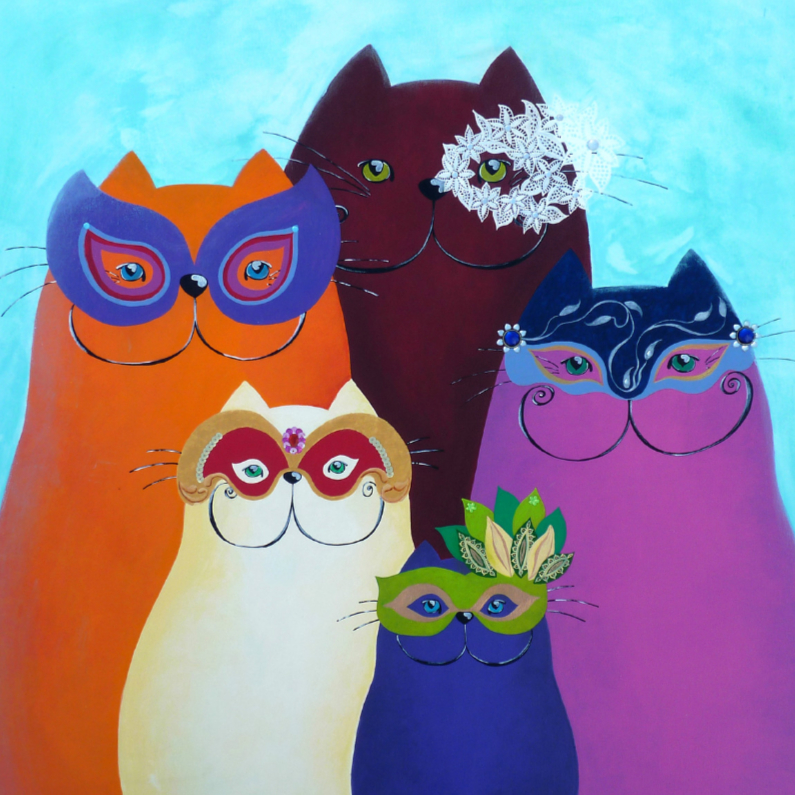 Kunstkaart Katten carnaval Venetie - Wenskaarten Wenskaarten - Kunstkaart Katten carnaval Venetie