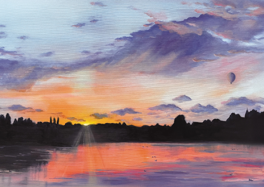 Kunstkaart olieverfschilderij kleurrijke zonsondergang - Wenskaarten Wenskaarten - Kunstkaart olieverfschilderij kleurrijke zonsondergang