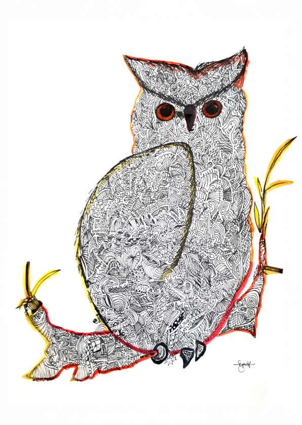 Wenskaarten - Kunstkaart van een uil