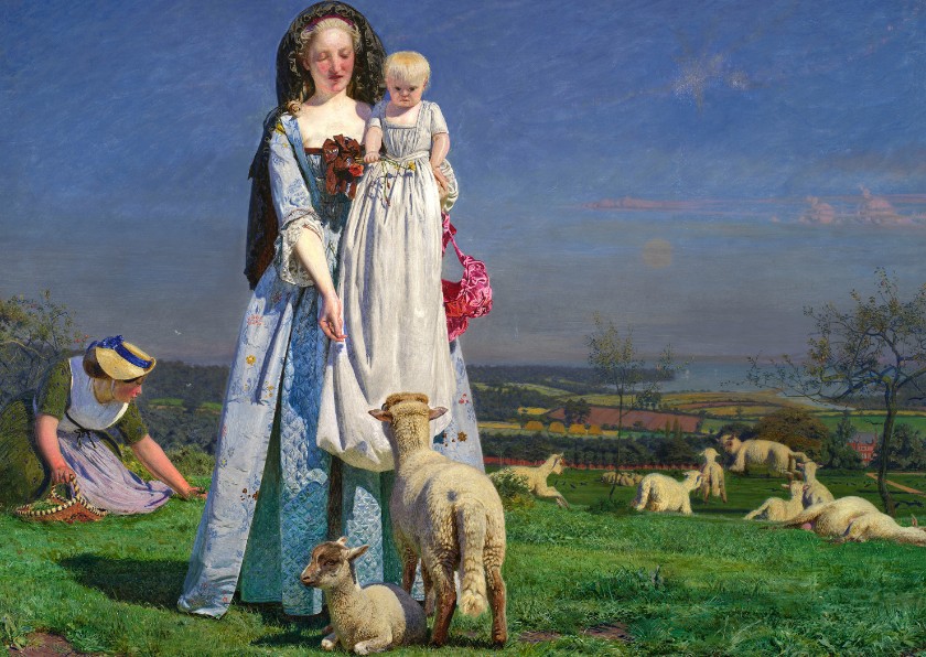 Wenskaarten - Kunstkaart van Ford Maddox Brown. De schaapjes