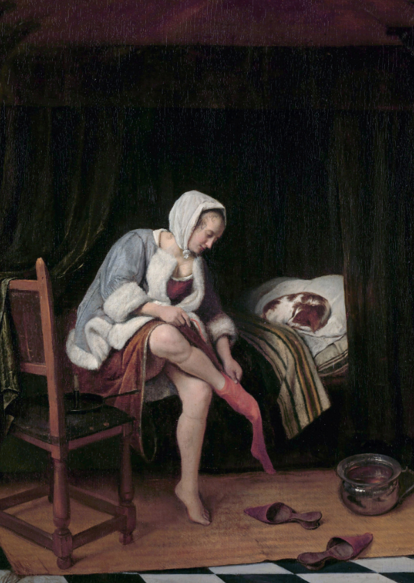 Kunstkaart van Jan Steen. Vrouw maakt haar toilet - Wenskaarten Wenskaarten - Kunstkaart van Jan Steen. Vrouw maakt haar toilet
