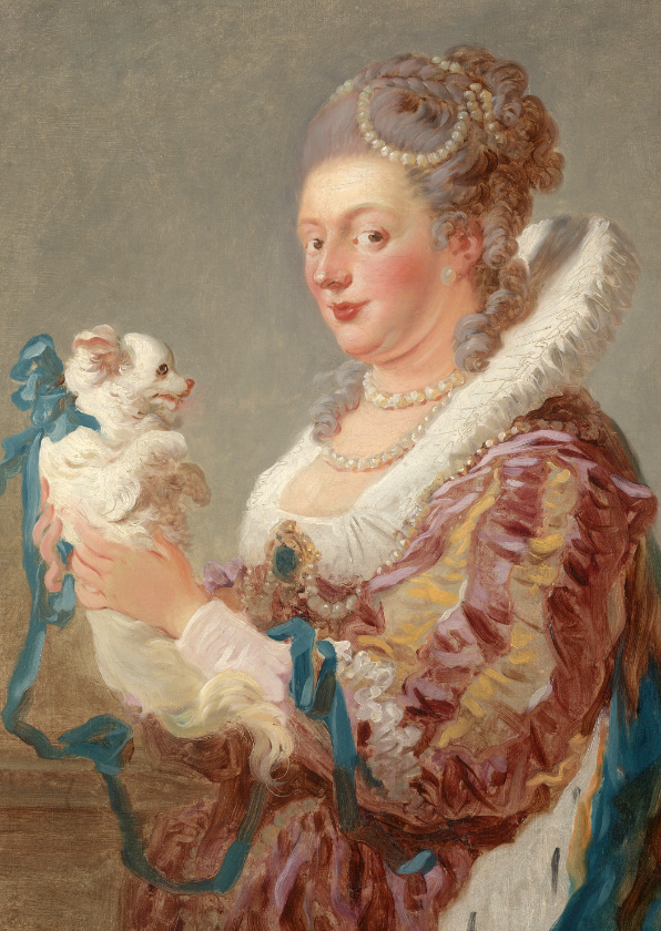 Wenskaarten - Kunstkaart van Jean Honoré Fragonard. Vrouw met hond