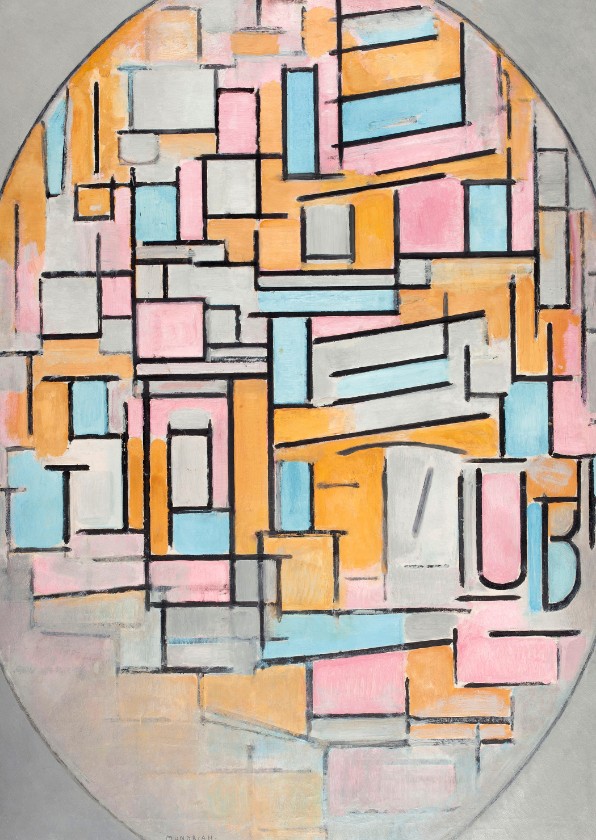 Wenskaarten - Kunstkaart van Piet Mondriaan. Compositie in ovaal met kleur