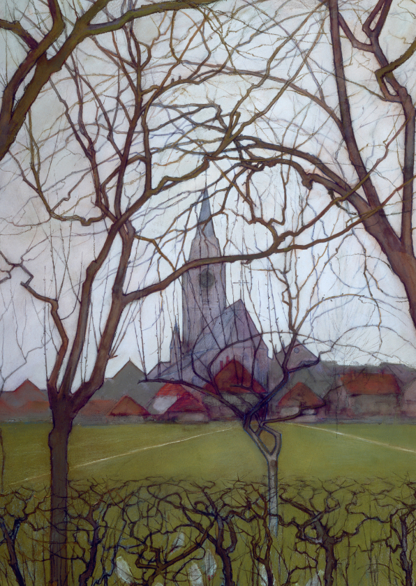Kunstkaart van Piet Mondriaan. Kerk in Winterswijk - Wenskaarten Wenskaarten - Kunstkaart van Piet Mondriaan. Kerk in Winterswijk