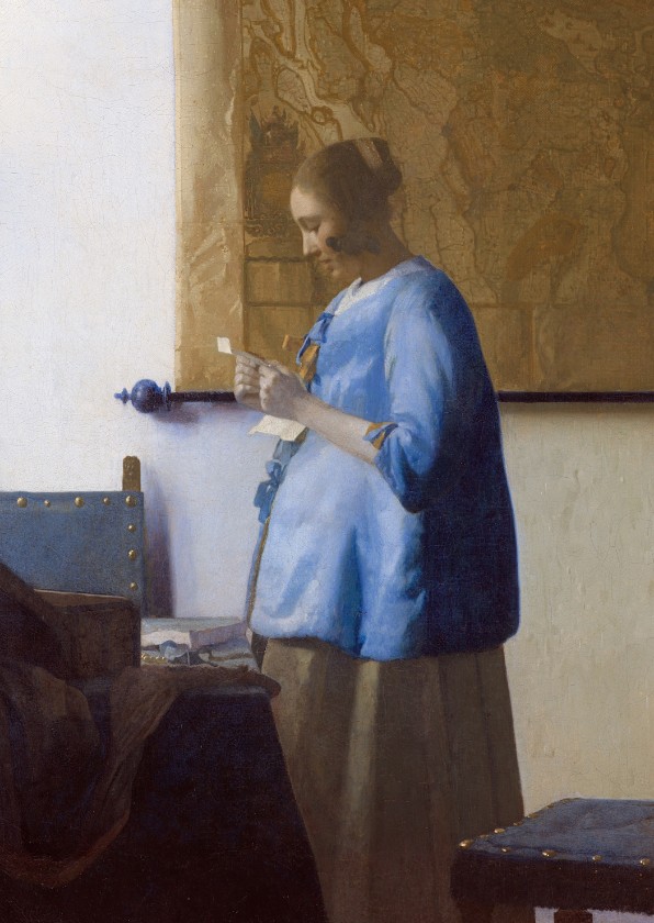 Wenskaarten - Kunstkaart van Vermeer. Vrouw die een brief leest
