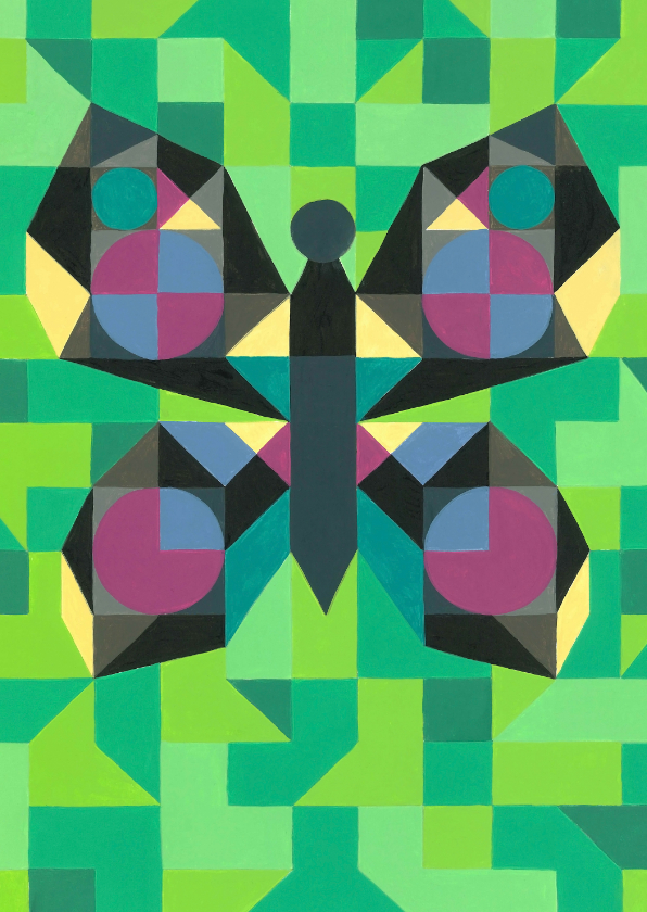 Wenskaarten - Kunstkaart - Vlinder groen