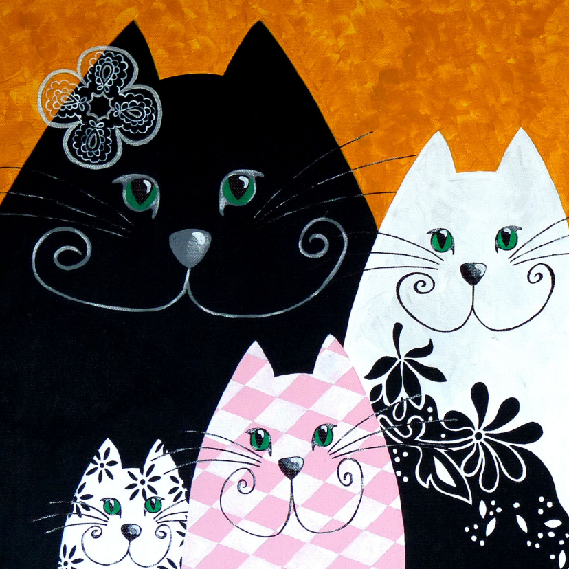 Wenskaarten - Kunstkaart Zwart Roze katten