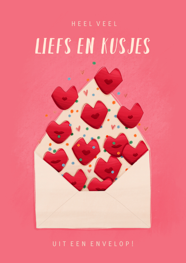 Liefde kaart liefs en kusjes uit een envelop - Wenskaarten Wenskaarten - Liefde kaart liefs en kusjes uit een envelop