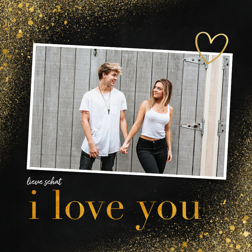 Liefde kaart met foto en goudlook i love you - Wenskaarten Wenskaarten - Liefde kaart met foto en goudlook i love you