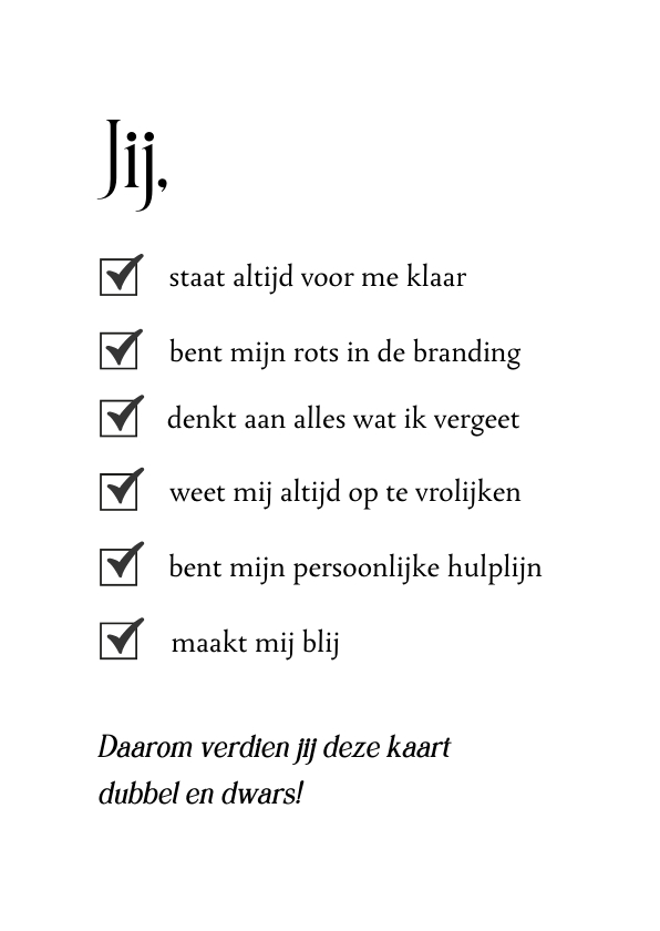 Liefdeskaart met checklist - bedankt voor je vriendschap - Wenskaarten Wenskaarten - Liefdeskaart met checklist - bedankt voor je vriendschap