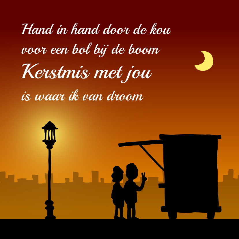 Liefdeskaartje kerstversje samen bij de boom - Wenskaarten Wenskaarten - Liefdeskaartje kerstversje samen bij de boom