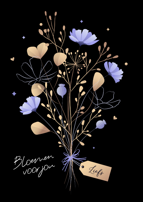 Wenskaarten - Liefs wenskaart boeket wilde heidebloemen lila-oker met lint