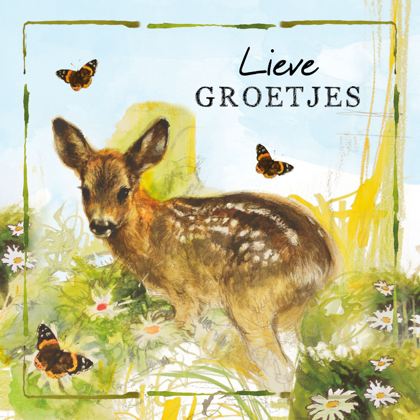 Lieve groetjes kaart met hertje - Wenskaarten Wenskaarten - Lieve groetjes kaart met hertje