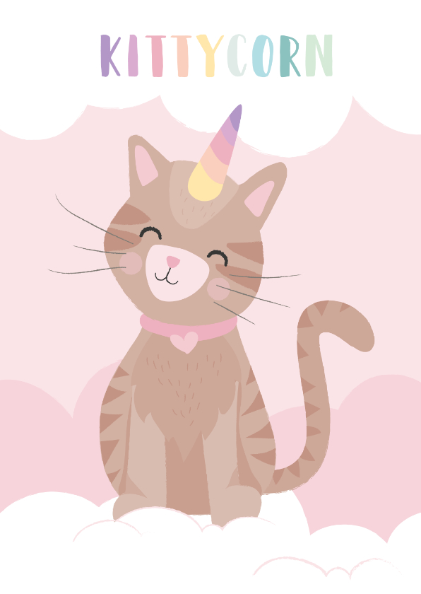 Wenskaarten - Lieve kaart met een unicorn kat illustratie. Kitticorn