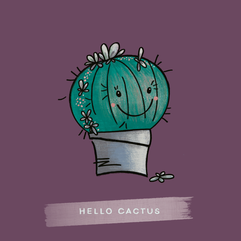 Lieve vriendschapskaart met een blije cactus in een pot - Wenskaarten Wenskaarten - Lieve vriendschapskaart met een blije cactus in een pot