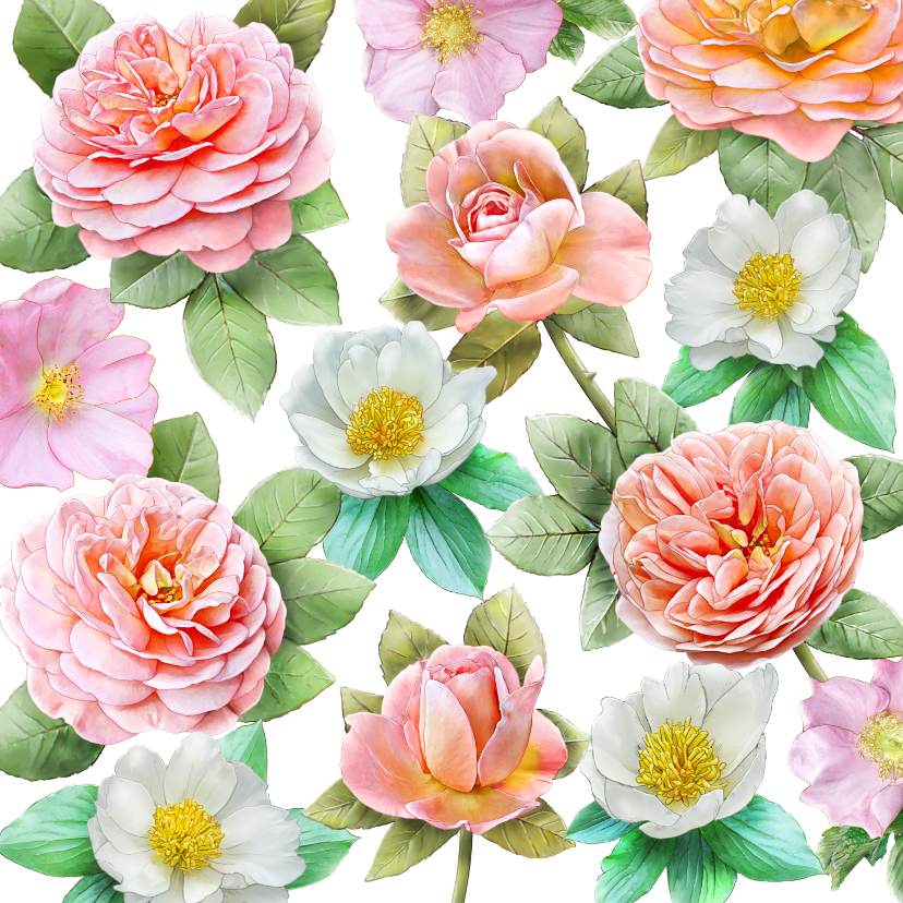 Wenskaarten - Mooie bloemenkaart met diverse rozen om de groeten te doen