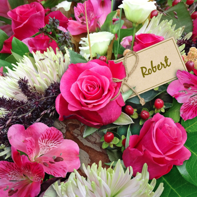 Mooie bloemenkaart met Rozen en Chrysanten in boeket - Wenskaarten Wenskaarten - Mooie bloemenkaart met Rozen en Chrysanten in boeket