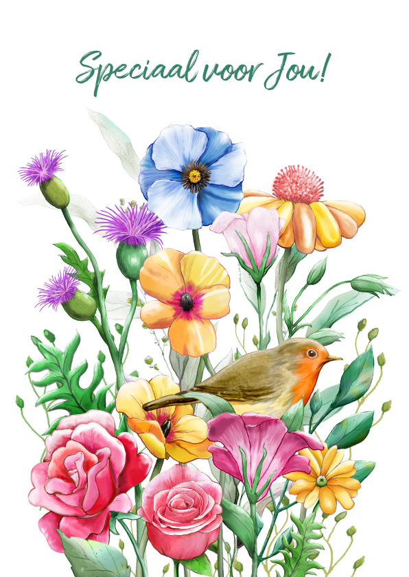 Wenskaarten - Mooie bloemenkaart om een vriendin te bedanken.