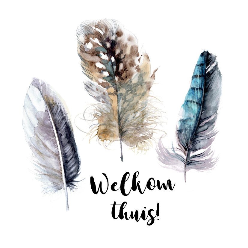 Wenskaarten - Mooie "Welkom thuis" kaart met veren
