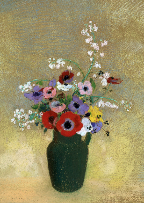 Wenskaarten - Odilon Redon. Groene vaas met bloemen