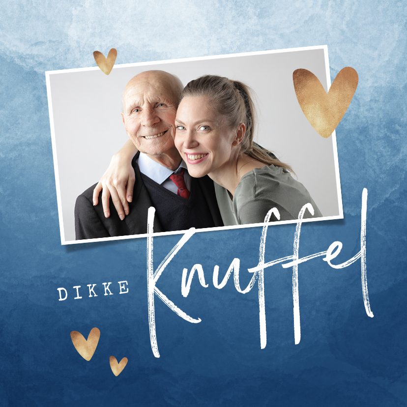 Wenskaarten - Opa en of oma kaart dikke knuffel stijlvol blauw hartjes