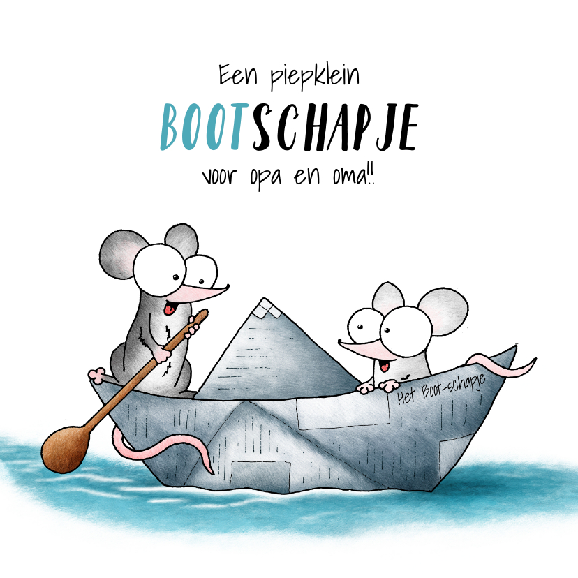 Wenskaarten - Opa en oma kaart - Twee muisjes met een bootschapje